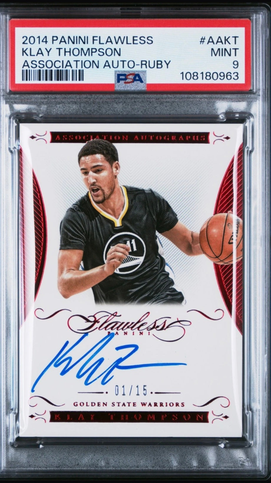 2014-15 Panini Flawless Association Autographs Ruby Klay Thompson Auto Karte 01/15 PSA 9 Golden State Warriors.