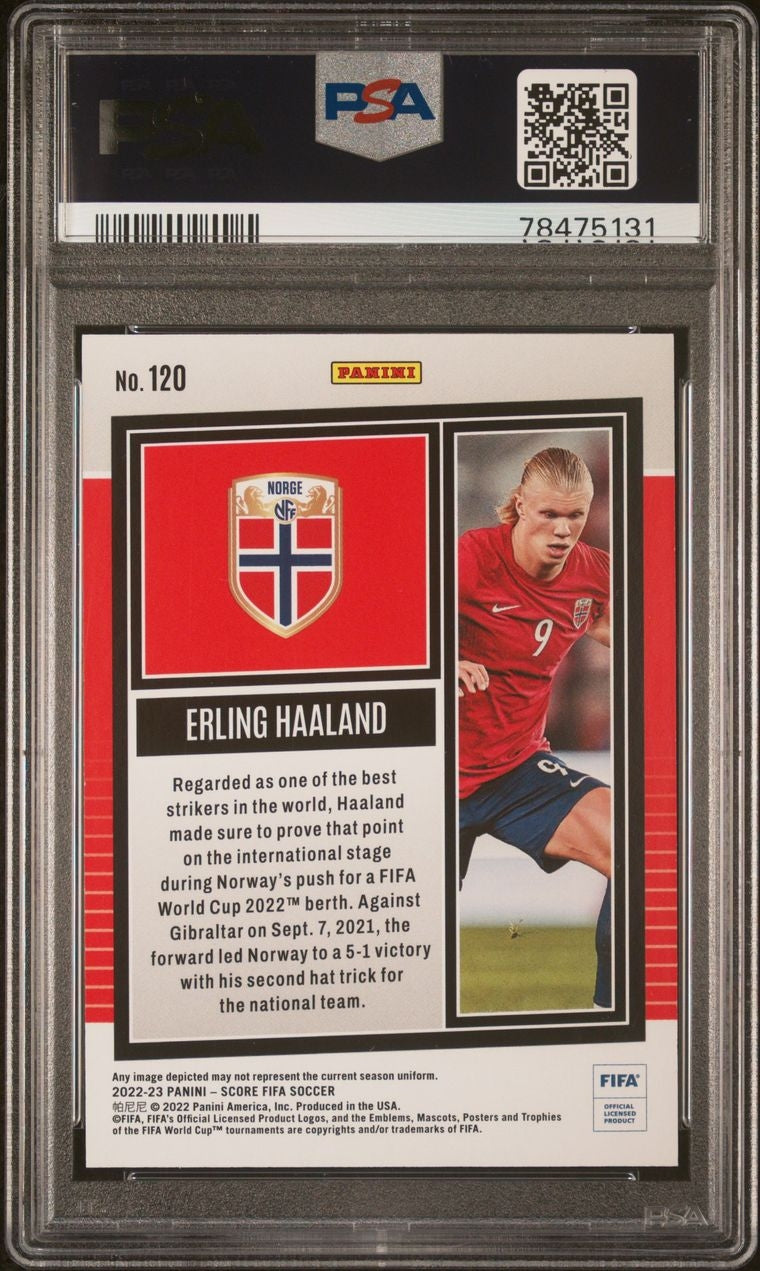2022-23 Panini Score Fifa Blue Lasers Erling Haaland 50/60 PSA 8 Norwegen