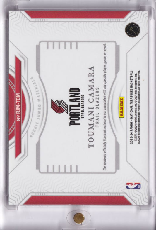2023-24 NBA Panini National Treasures Rookie Jumbo Materials Patch Toumani Camara /25