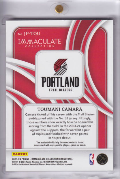 2023-24 NBA Panini Immaculate Jersey-Number Patch Toumani Camara RC Rookie /36