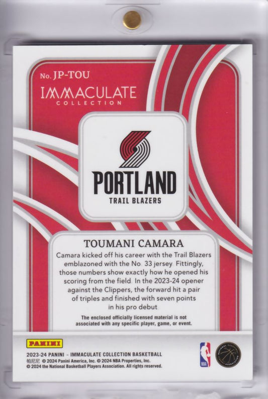2023-24 NBA Panini Immaculate Jersey-Number Patch Toumani Camara RC Rookie /36