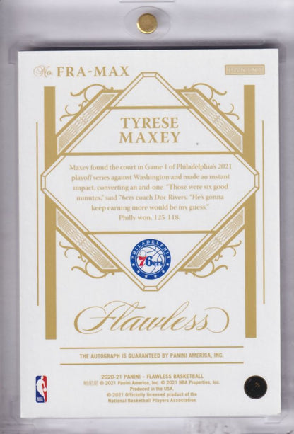2020-21 Panini Flawless True Rookie Autograph On-Card Auto Tyrese Maxey /25