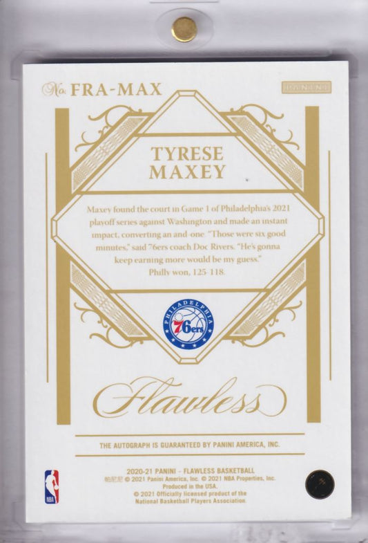 2020-21 Panini Flawless True Rookie Autograph On-Card Auto Tyrese Maxey /25