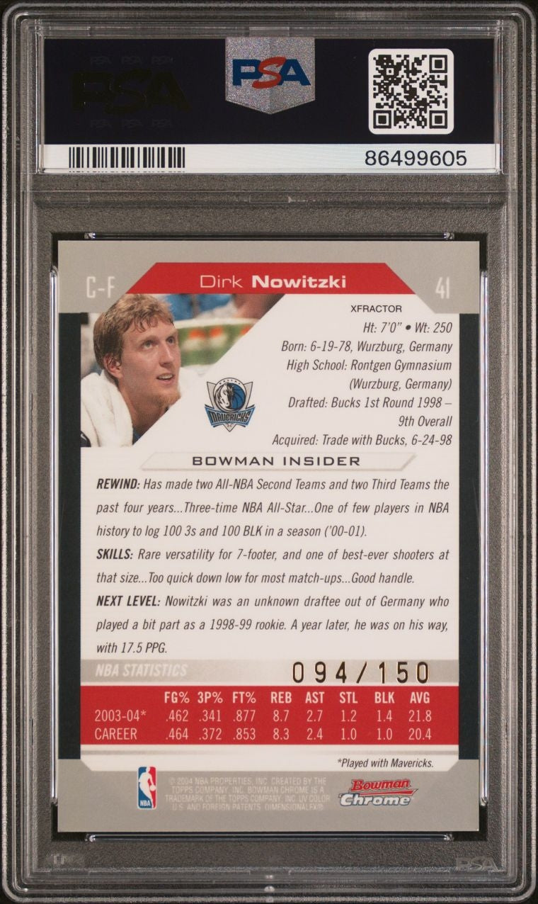 2004-05 Bowman Chrome X-Fractor Dirk Nowitzki PSA 8 Dallas Mavericks