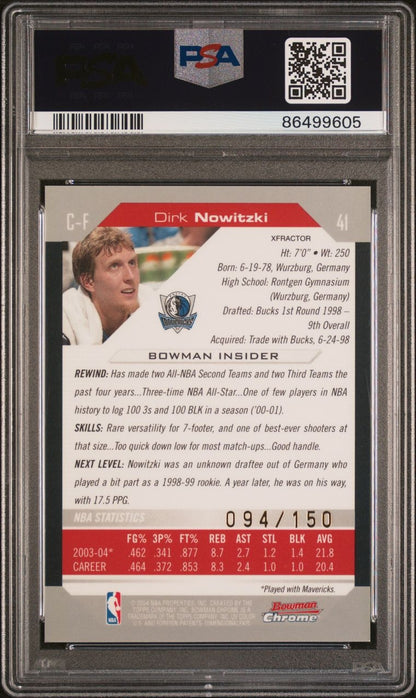 2004-05 Bowman Chrome X-Fractor Dirk Nowitzki PSA 8 Dallas Mavericks