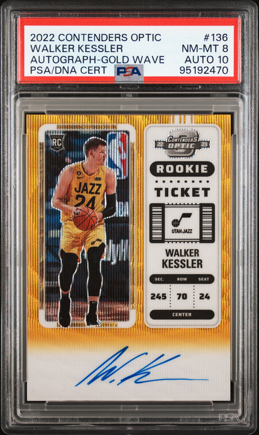 2022-23 Panini Contenders Optic Gold Wave Autograph Walker Kessler /10 PSA8 Auto 10