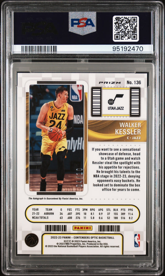 2022-23 Panini Contenders Optic Gold Wave Autograph Walker Kessler /10 PSA8 Auto 10
