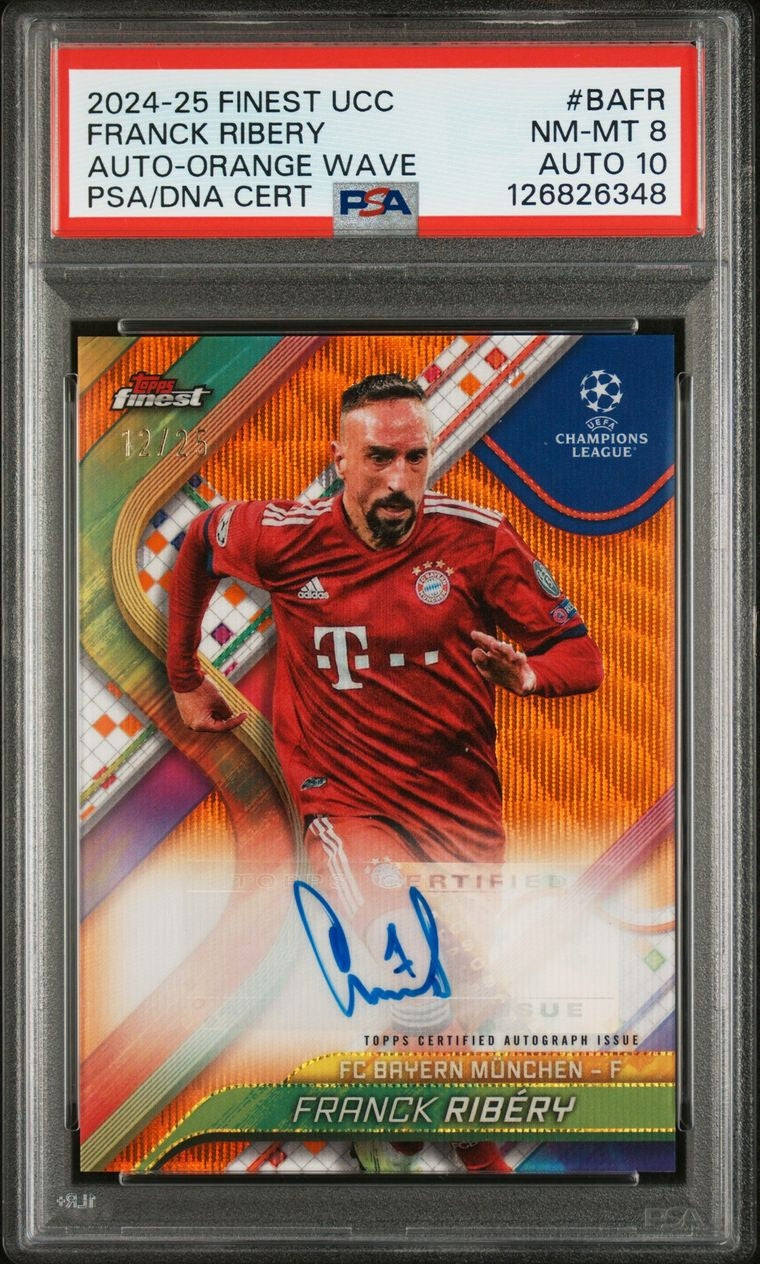 2024-25 Topps Finest UCC Orange Wave Auto /25 Frank Ribery PSA 8 Auto 10 FC Bayern München