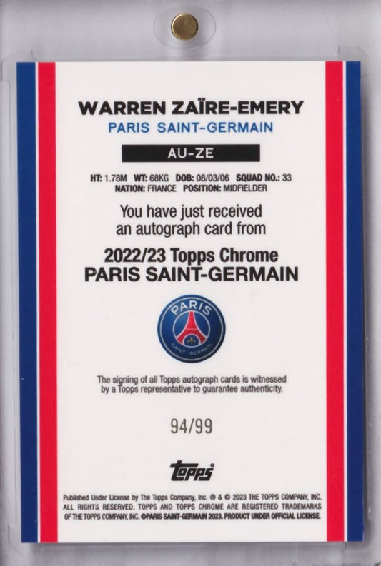 2022-23 Topps Chrome PSG Rookie on Card Auto Autograph Warren Zaïre-Emery /99