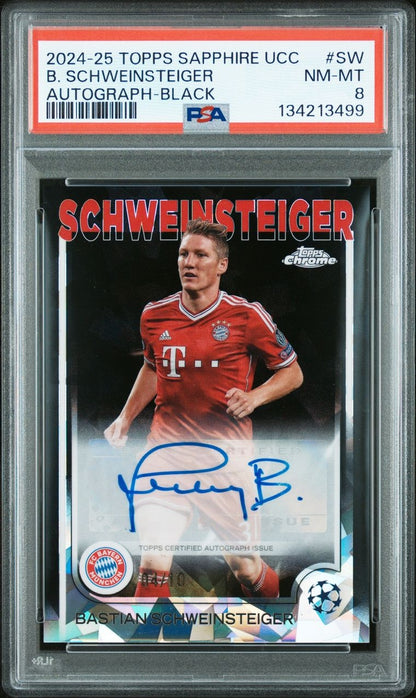 2024-25 Topps Chrome Sapphire UCC Black Bastian Schweinsteiger Auto 04/10 FC Bayern München PSA 8