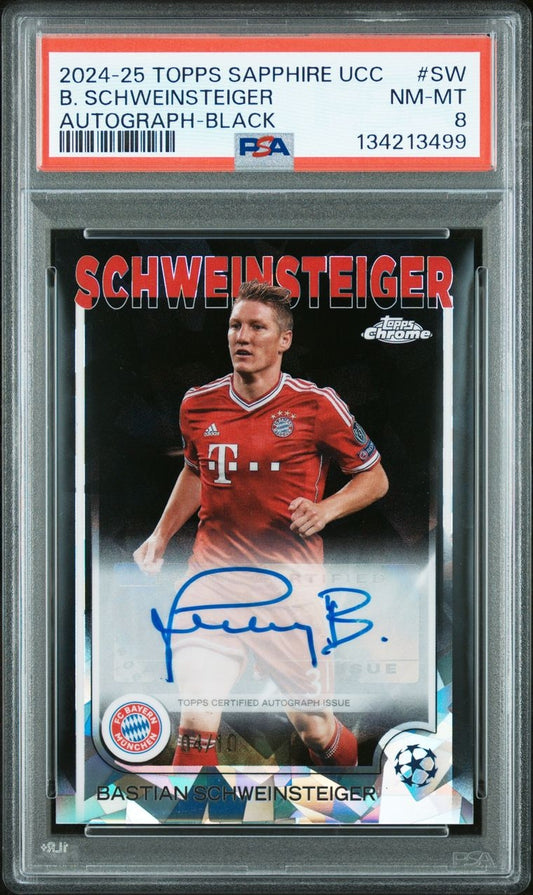 2024-25 Topps Chrome Sapphire UCC Black Bastian Schweinsteiger Auto 04/10 FC Bayern München PSA 8