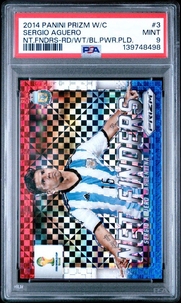 2014 Panini Prizm World Cup Net Finders Red White Blue Sergio Aguero PSA 9 Argentinien