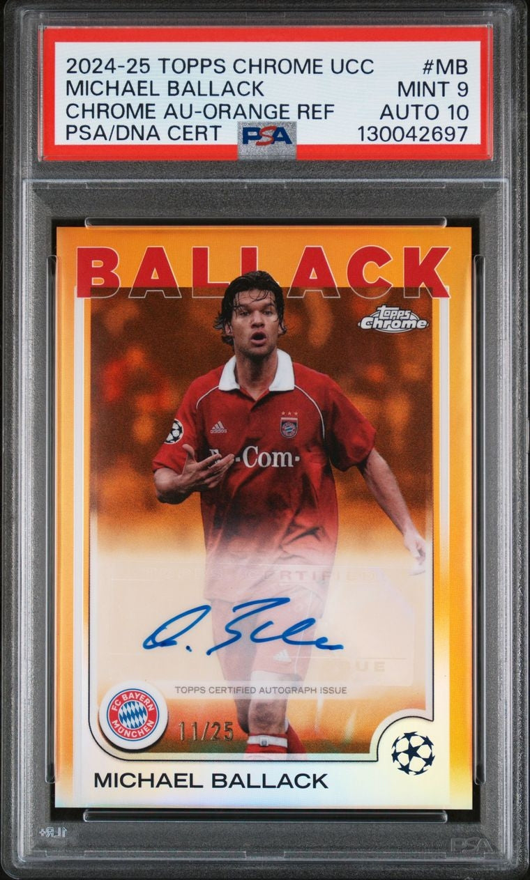 2024-25 Topps Chrome UCC Orange Refractor Michael Ballack Auto 11/25 FC Bayern München PSA 9 / Auto 10
