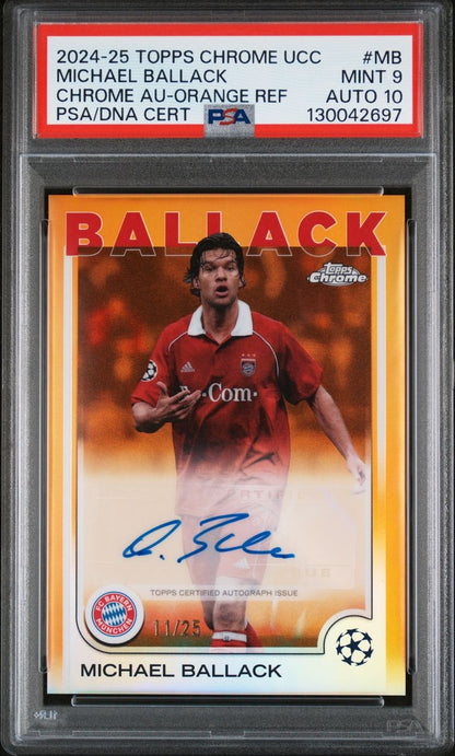 2024-25 Topps Chrome UCC Orange Refractor Michael Ballack Auto 11/25 FC Bayern München PSA 9 / Auto 10