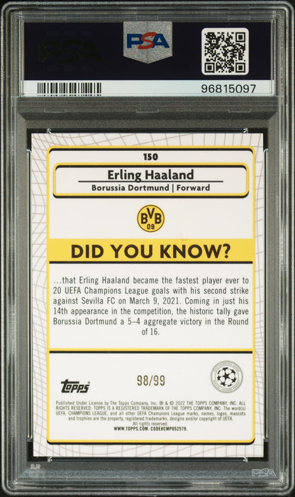 2021-22 Topps Merlin Chrome UEFA Green Refractor Erling Haaland 98/99 PSA 9 BVB