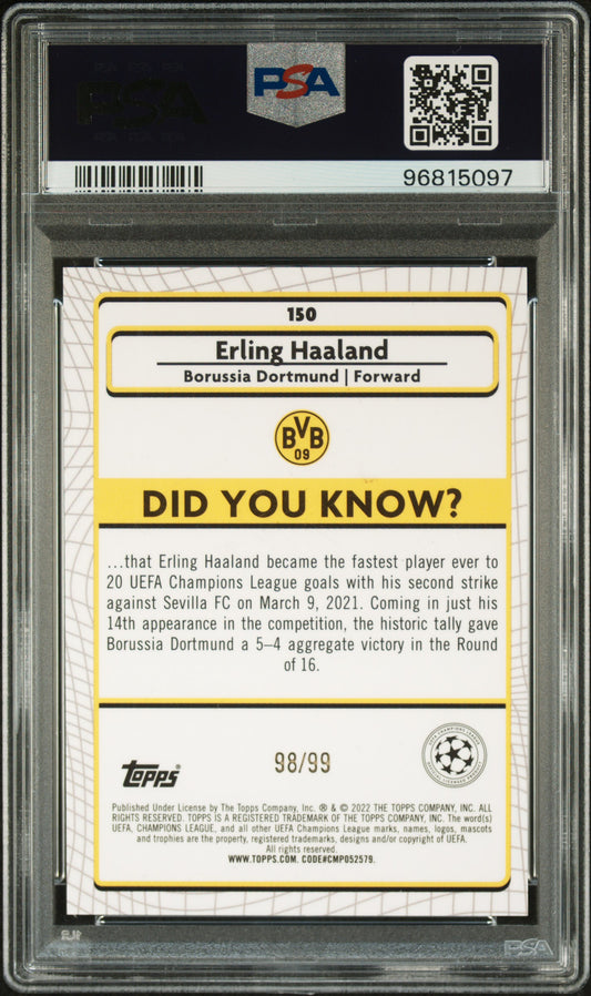 2021-22 Topps Merlin Chrome UEFA Green Refractor Erling Haaland 98/99 PSA 9 BVB