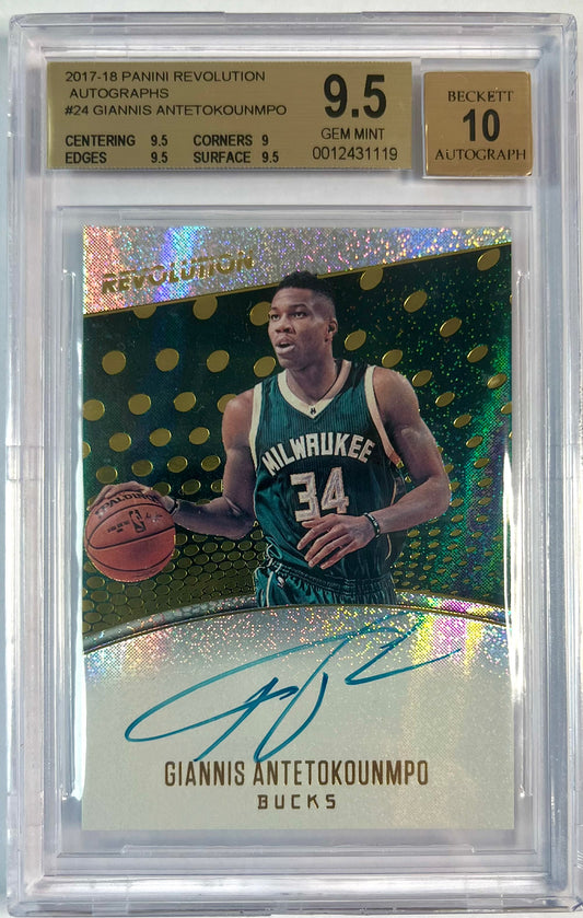 2017-18 Panini Revolution Autographs Giannis Antetokounmpo Karte BGS 9.5 Auto 10 Milwaukee Bucks.