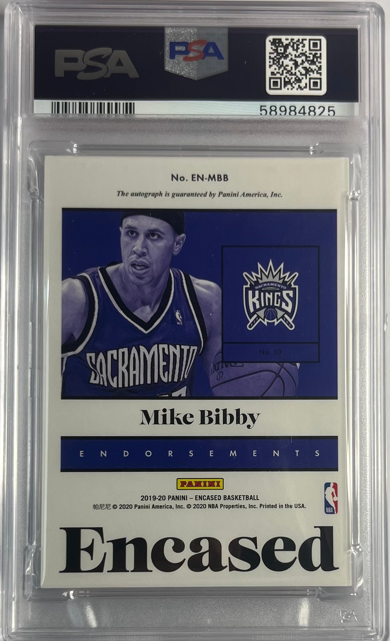 2019-20 Panini Encased Endorsements On Card Auto Mike Bibby 49/99 PSA 9 Sacramento Kings