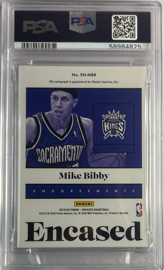2019-20 Panini Encased Endorsements On Card Auto Mike Bibby 49/99 PSA 9 Sacramento Kings