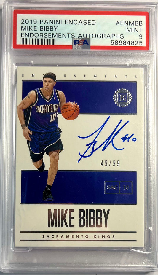 2019-20 Panini Encased Endorsements On Card Auto Mike Bibby Karte 49/99 PSA 9 Sacramento Kings.