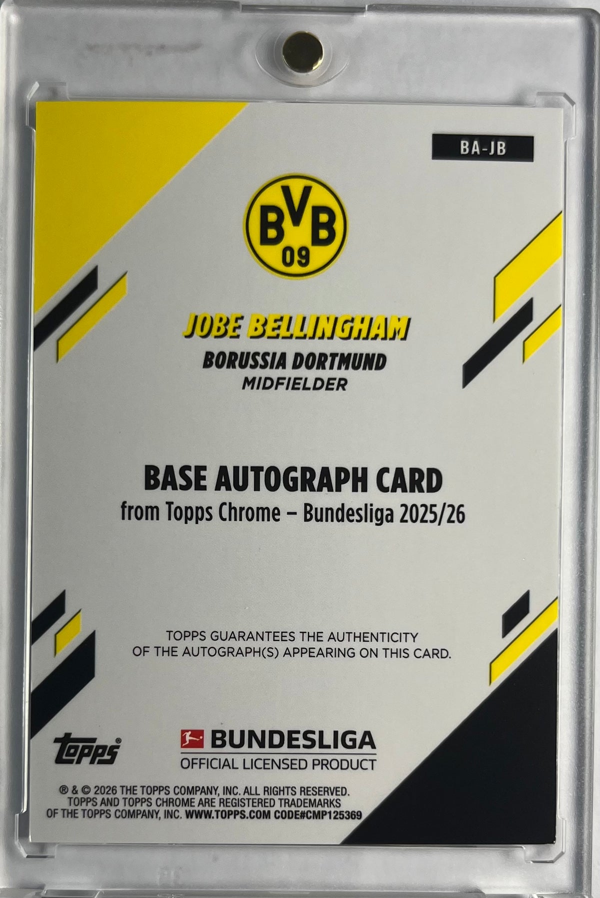 2025-26 Topps Chrome Sapphire Bundesliga Autograph Black Jobe Bellingham RC Rookie Auto 08/10 Borussia Dortmund