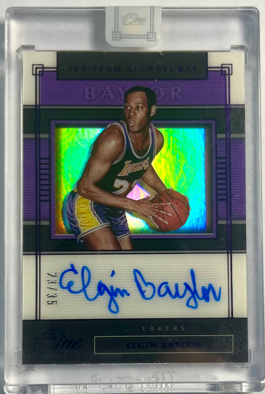 2019-20 Panini One and One On Card Auto Elgin Baylor Karte 23/35 Los Angeles Lakers.