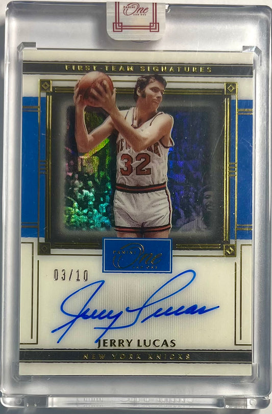 2020-21 Panini One and One On Card Auto Gold Jerry Lucas Karte 3/10 New York Knicks.