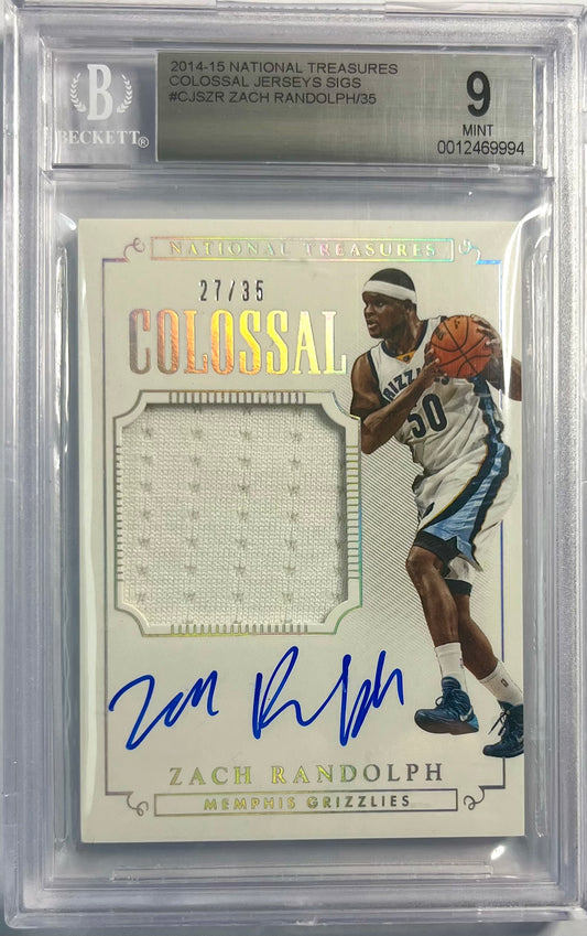 2014-15 Panini National Treasures Colossal Jersey Auto Zach Randolph Karte 27/35 BGS 9 Auto 10 Memphis Grizzlies.
