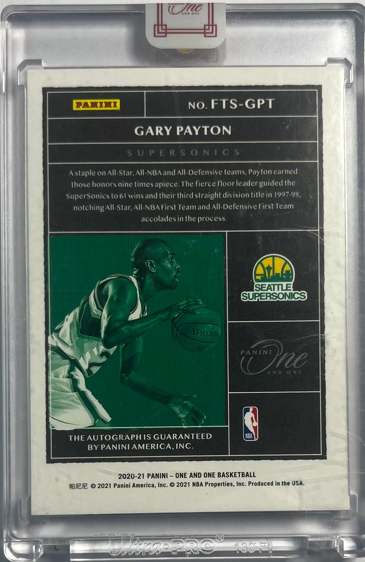 2020-21 Panini One and One On Card Auto Gary Payton 14/35 Seattle Super Sonics