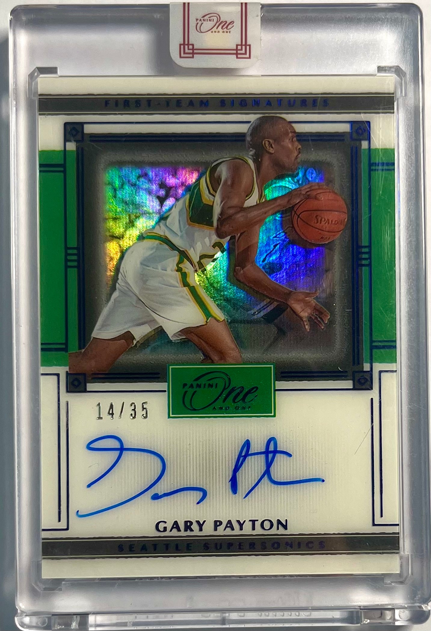 2020-21 Panini One and One On Card Auto Gary Payton Karte 14/35 Seattle SuperSonics.