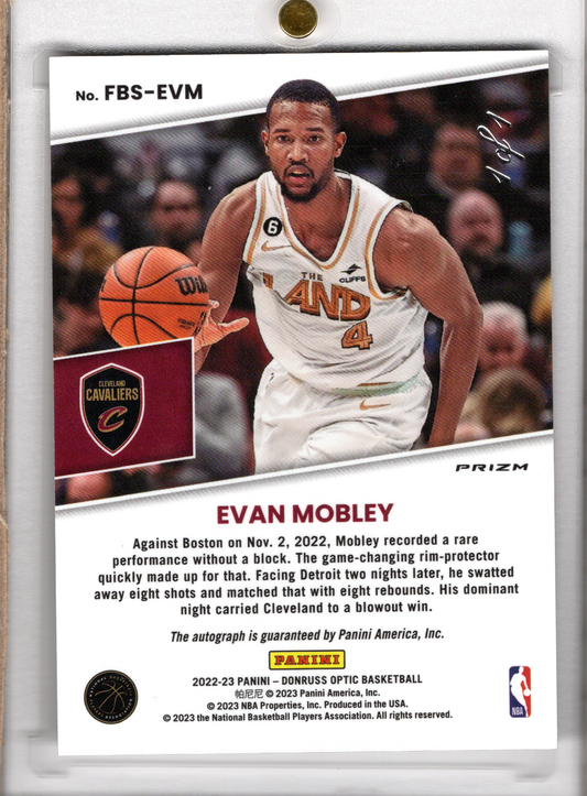 2022-23 NBA Panini Donruss Optic Fast Break Auto Autograph Black Evan Mobley 1/1 One of One Cavs