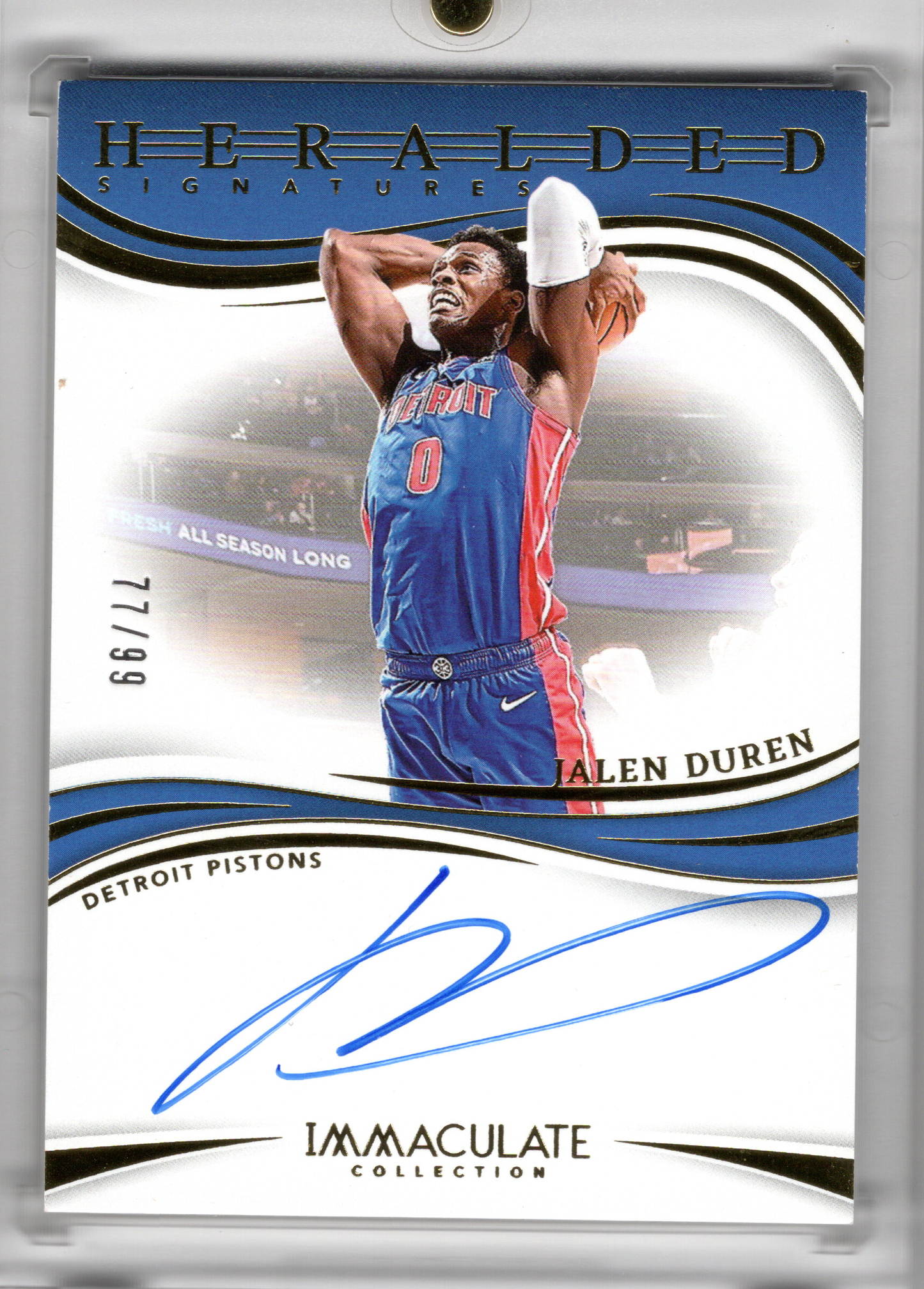 2023-24 NBA Panini Immaculate Heralded Signatures On Card Auto Jalen Duren /99 Detroit Pistons