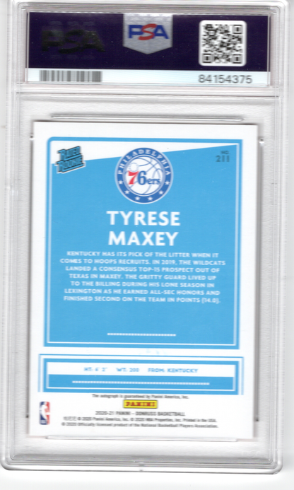 2020-21 NBA Panini Donruss Rated Rookie Auto Red Choice Tyrese Maxey /99 PSA9 Auto 10 76ers