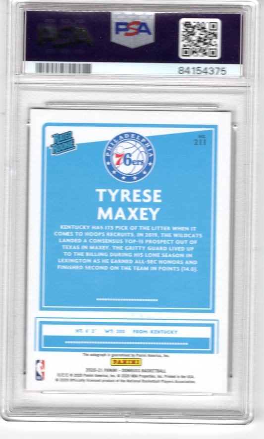 2020-21 NBA Panini Donruss Rated Rookie Auto Red Choice Tyrese Maxey /99 PSA9 Auto 10 76ers
