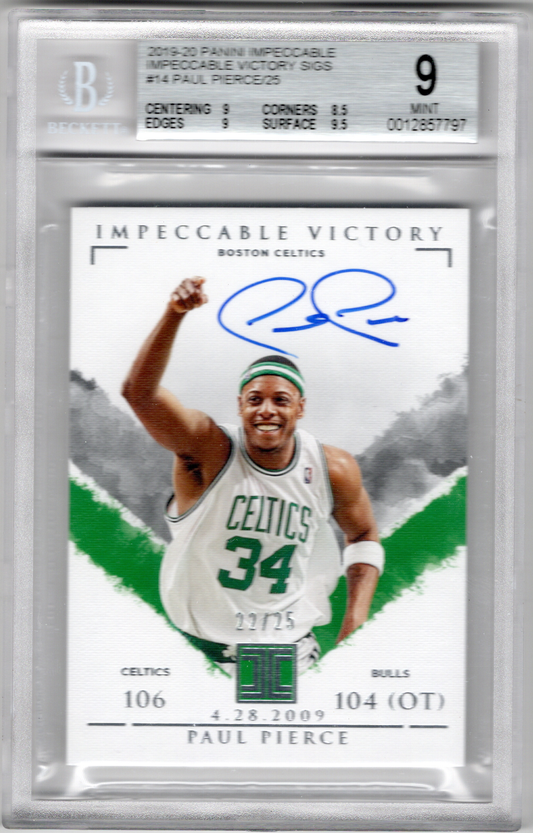 2020-21 NBA Panini Impeccable Victory Auto Paul Pierce /25 BGS 9 Auto 10 Boston Celtics