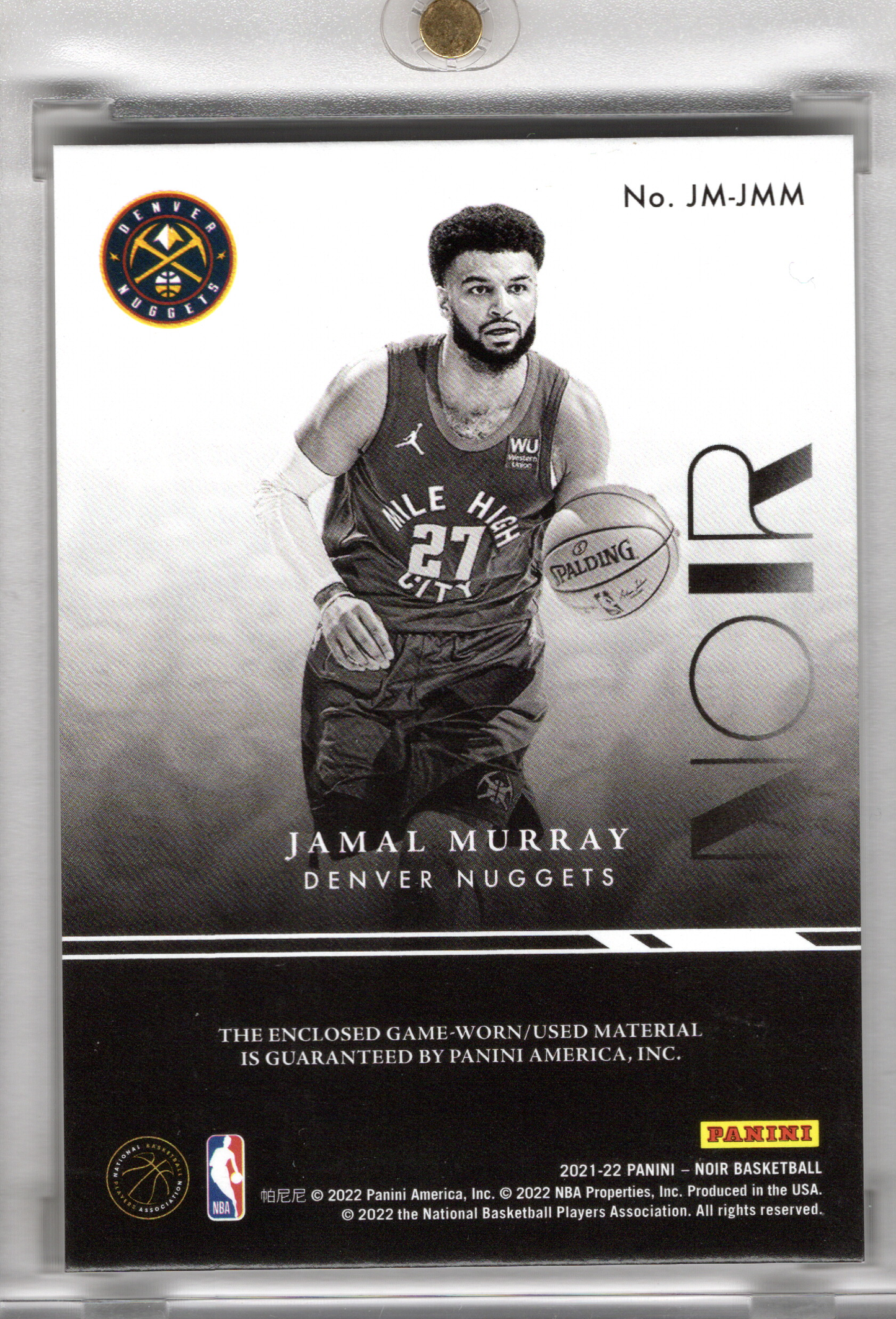 2021-22 Panini Noir Jumbo Material Patch Jamal Murray 4/5 Denver Nuggets