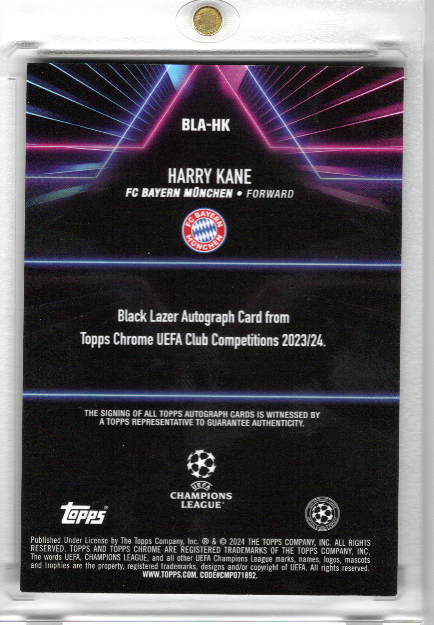 2023-24 TOPPS Chrome UCC Black Lazer Neon Green Auto Harry Kane /99 FC Bayern