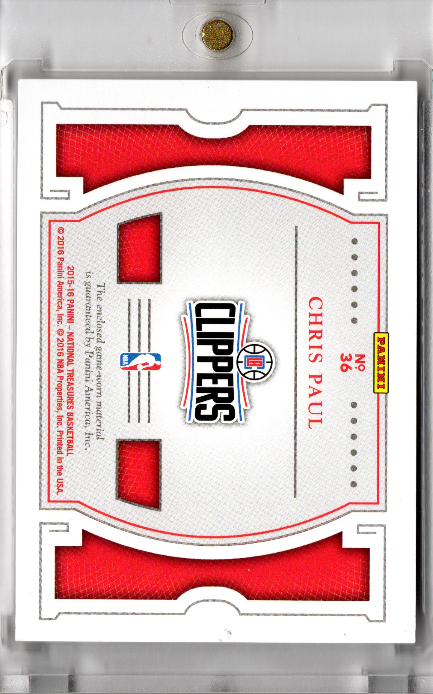 2015-16 Panini National Treasures Game Gear Dual Patch Gold Chris Paul /10 Clippers