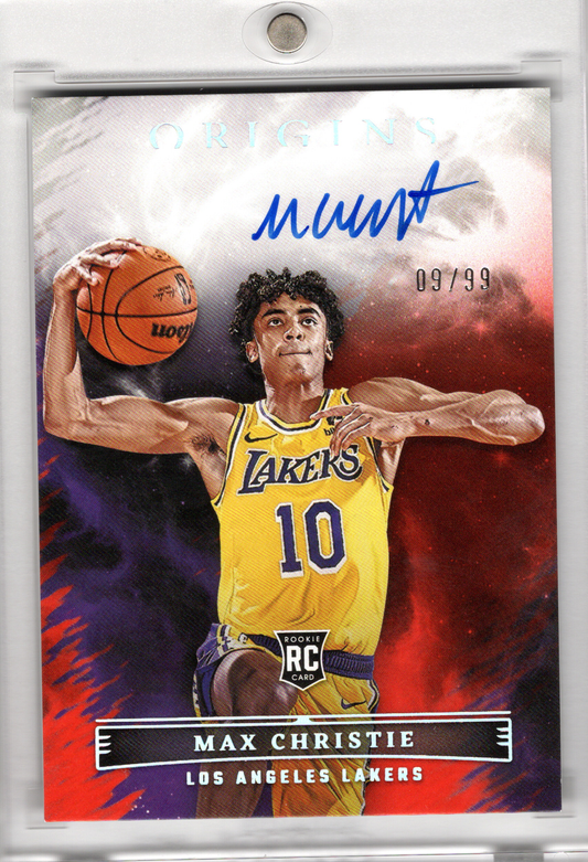 2022-23 Panini Origins Rookie Autograph Max Christie /99 On Card Lakers
