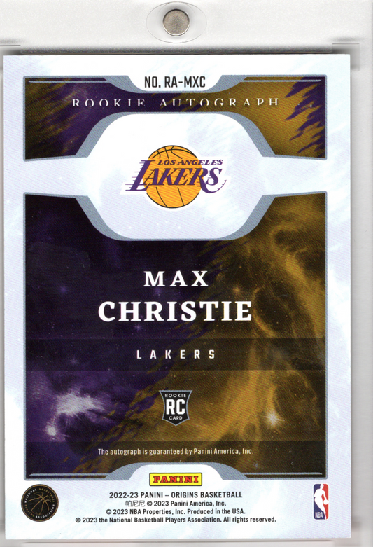 2022-23 Panini Origins Rookie Autograph Max Christie /99 On Card Lakers