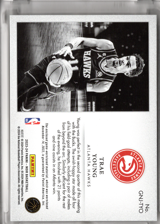 2023-24 Panini Noir Game Night Jersey Patch Prime Trae Young /20 Hawks