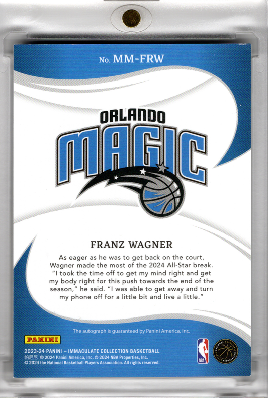 2023-24 Panini Immaculate Modern Marks On Card Auto Franz Wagner /49 Orlando Magic
