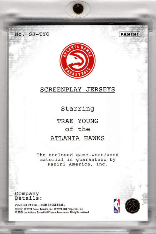 2023-24 Panini Noir Screenplay Patch Gold Trae Young /10 Atlanta Hawks