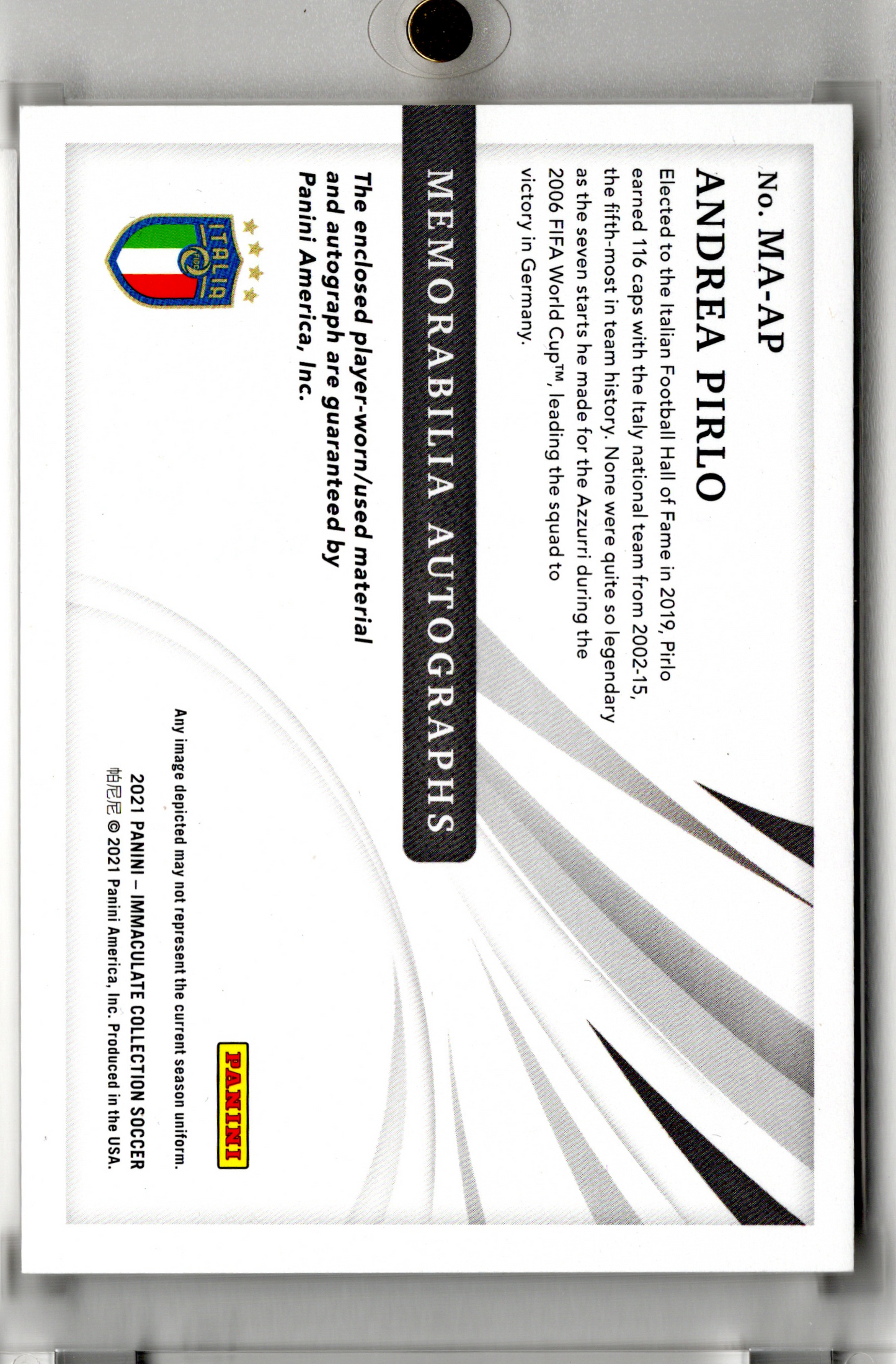 2021 Panini Immaculate Soccer Memorabilia Autographs Andrea Pirlo /8 Player Worn Patch Italien