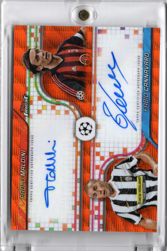 2024-25 Topps Finest UCC Dual Autograph Orange Wave Fabio Cannavaro/ Paolo Maldini /25 Milan Juventus