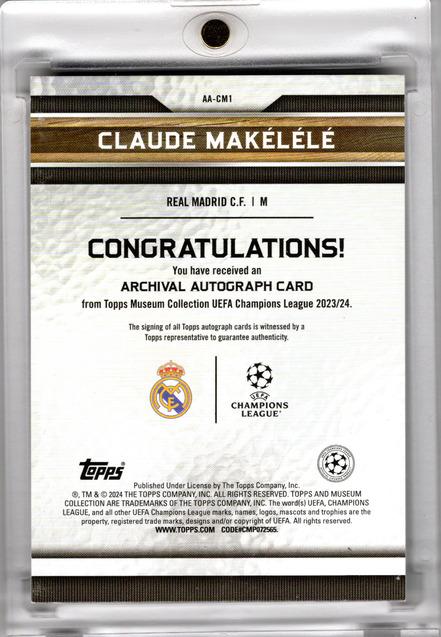 2023-24 Topps Champions League Museum Auto Claude Makelele /25 Real Madrid