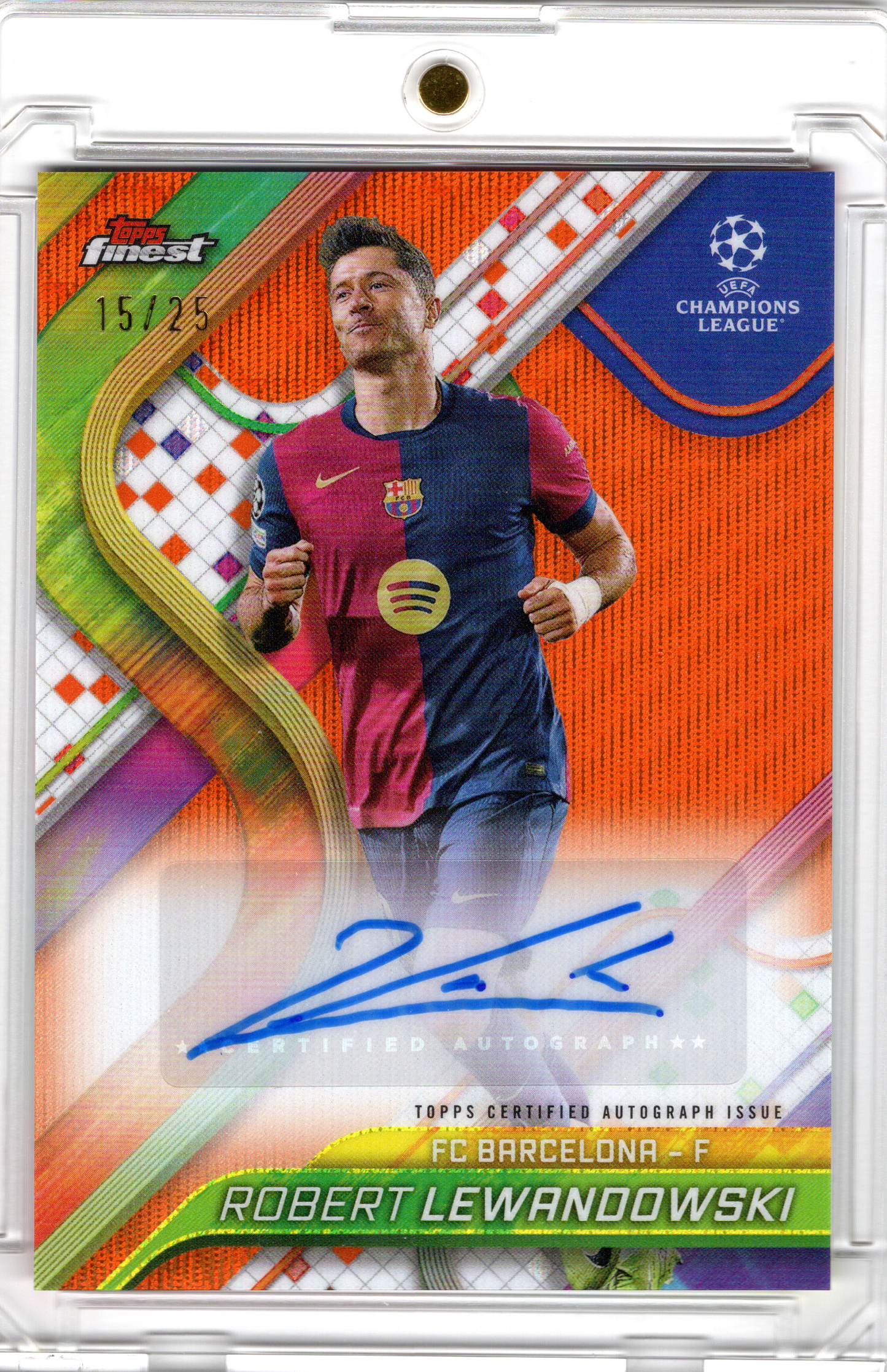 2024-25 Topps Finest UCC Orange Wave Auto Robert Lewandowski /25 FC Barcelona