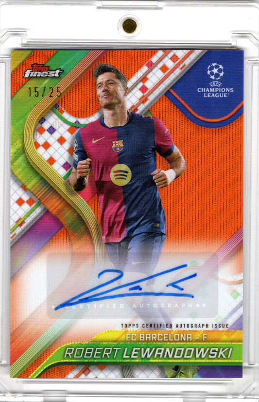 2024-25 Topps Finest UCC Orange Wave Auto Robert Lewandowski /25 FC Barcelona