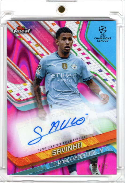2024-25 Topps Finest UCC Pink Lava Auto Savinho /75 Manchester City