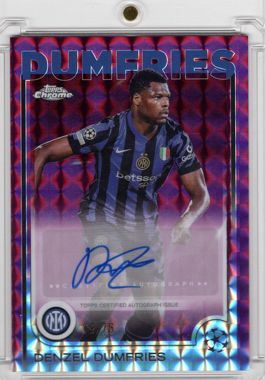 2024-25 Topps Chrome UCC Pink Geometric Auto Denzel Dumfries /75 Inter